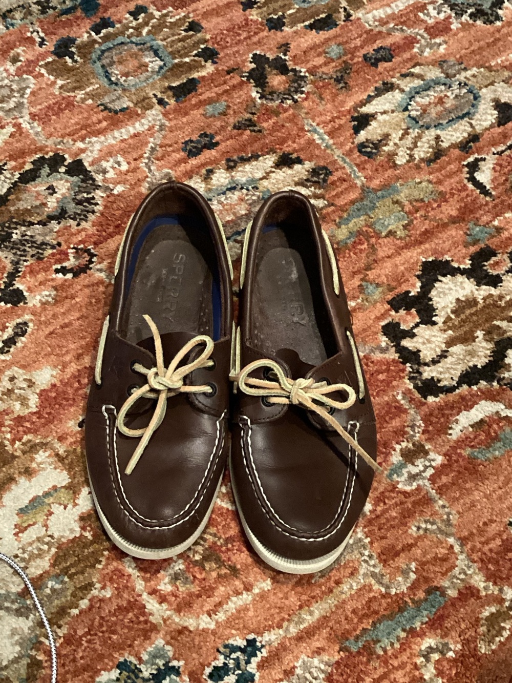 Sperry Brown Leather Moc Toe Boat Shoes with Cream Laces